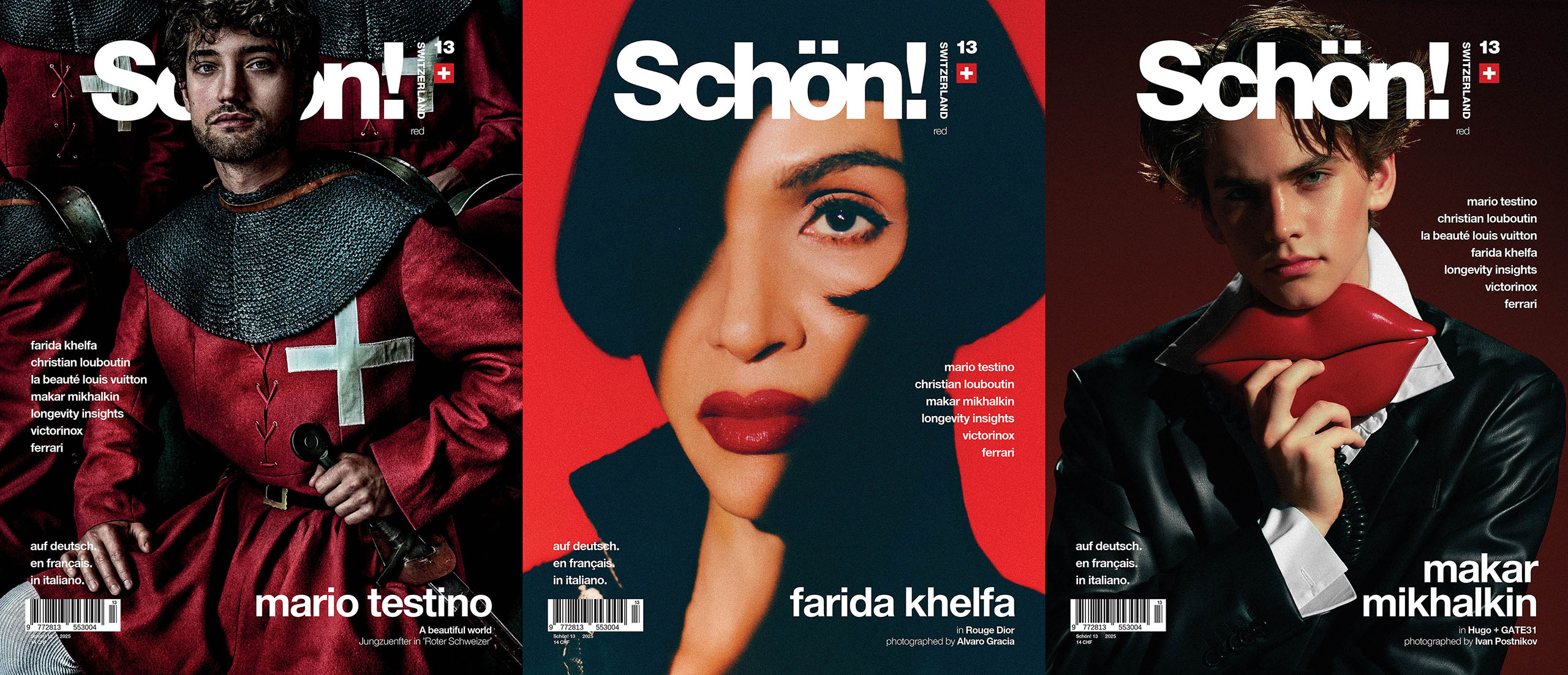 Schön Switzerland cover overview shows the 3 print covers of issue 13