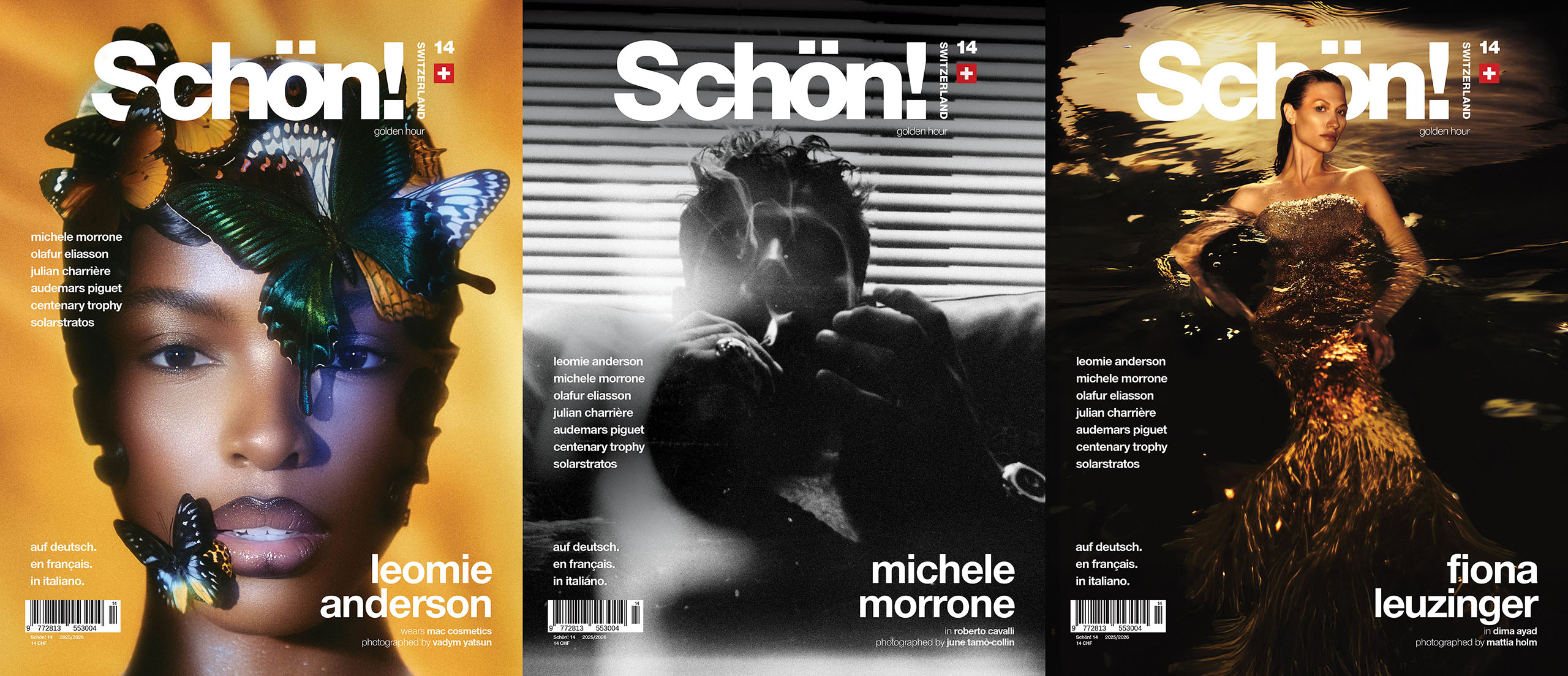 Schön Switzerland cover overview shows the 3 print covers of issue 14