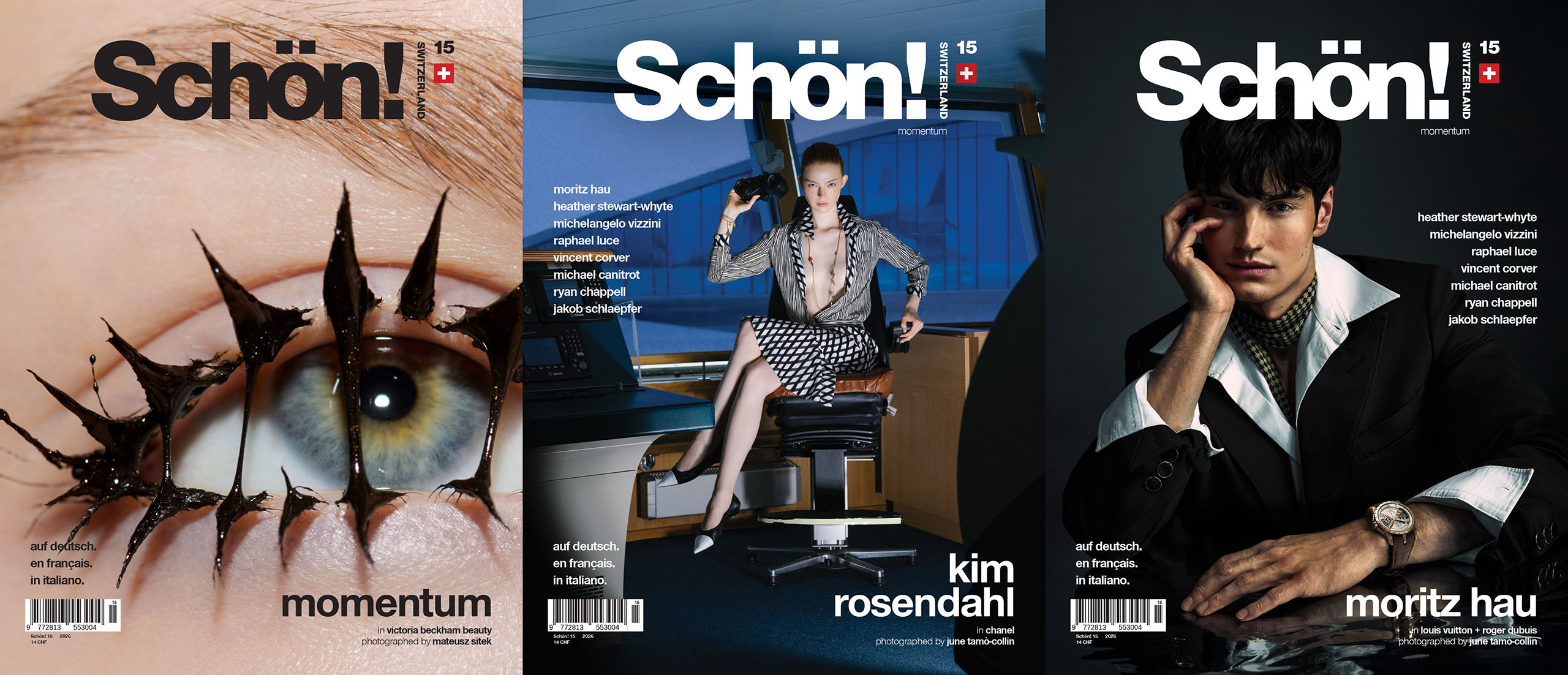 Schön! Switzerland cover overview for print issue 15 shows the 3 covers