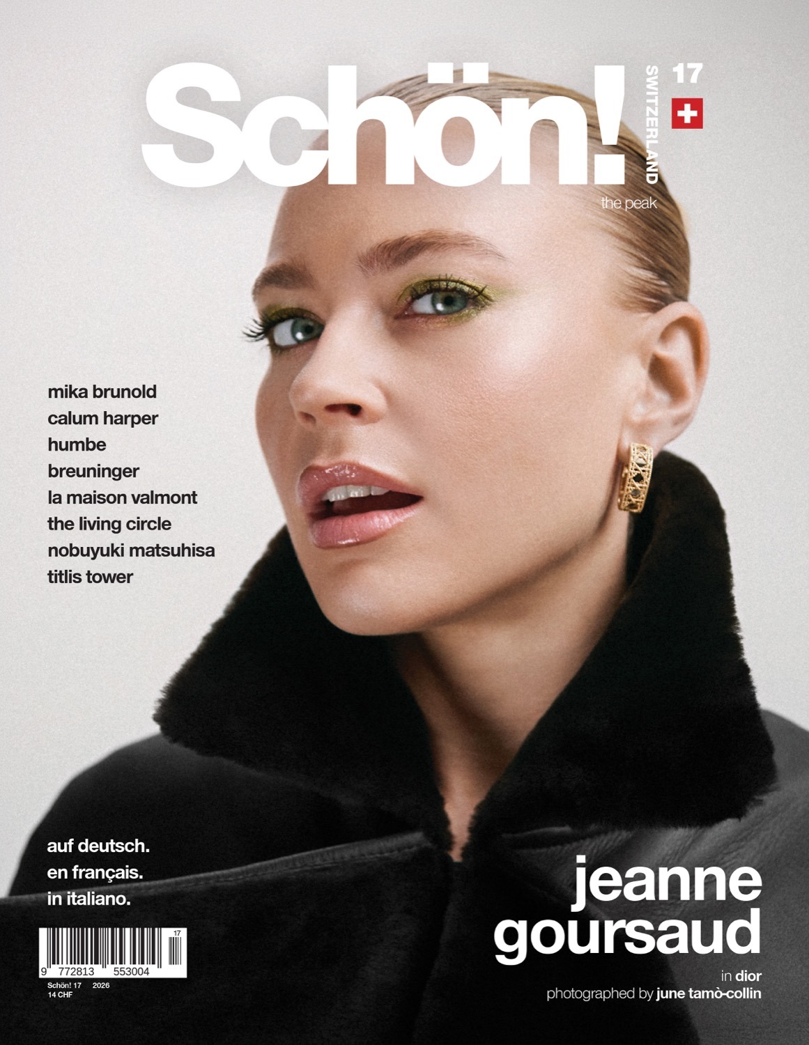 Schon Switzerland Cover with Portrait of a young woman in a black leather jacket with a plush collar
